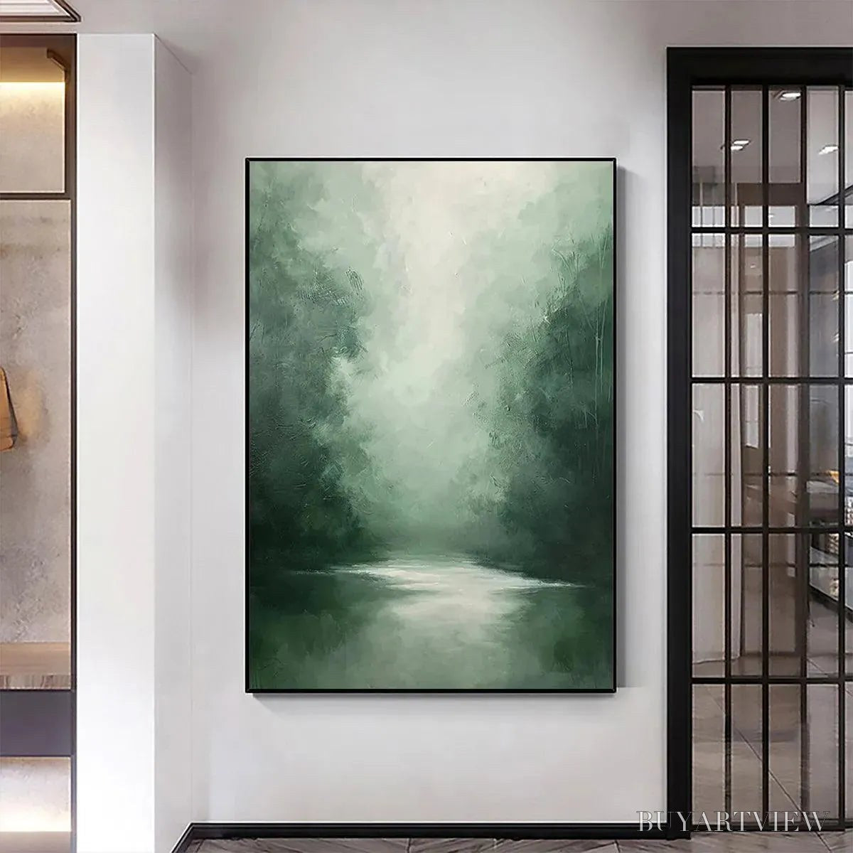 ARTOVITAS Misty Green Forest – Atmospheric Forest Landscape Painting, Vertical - image 2