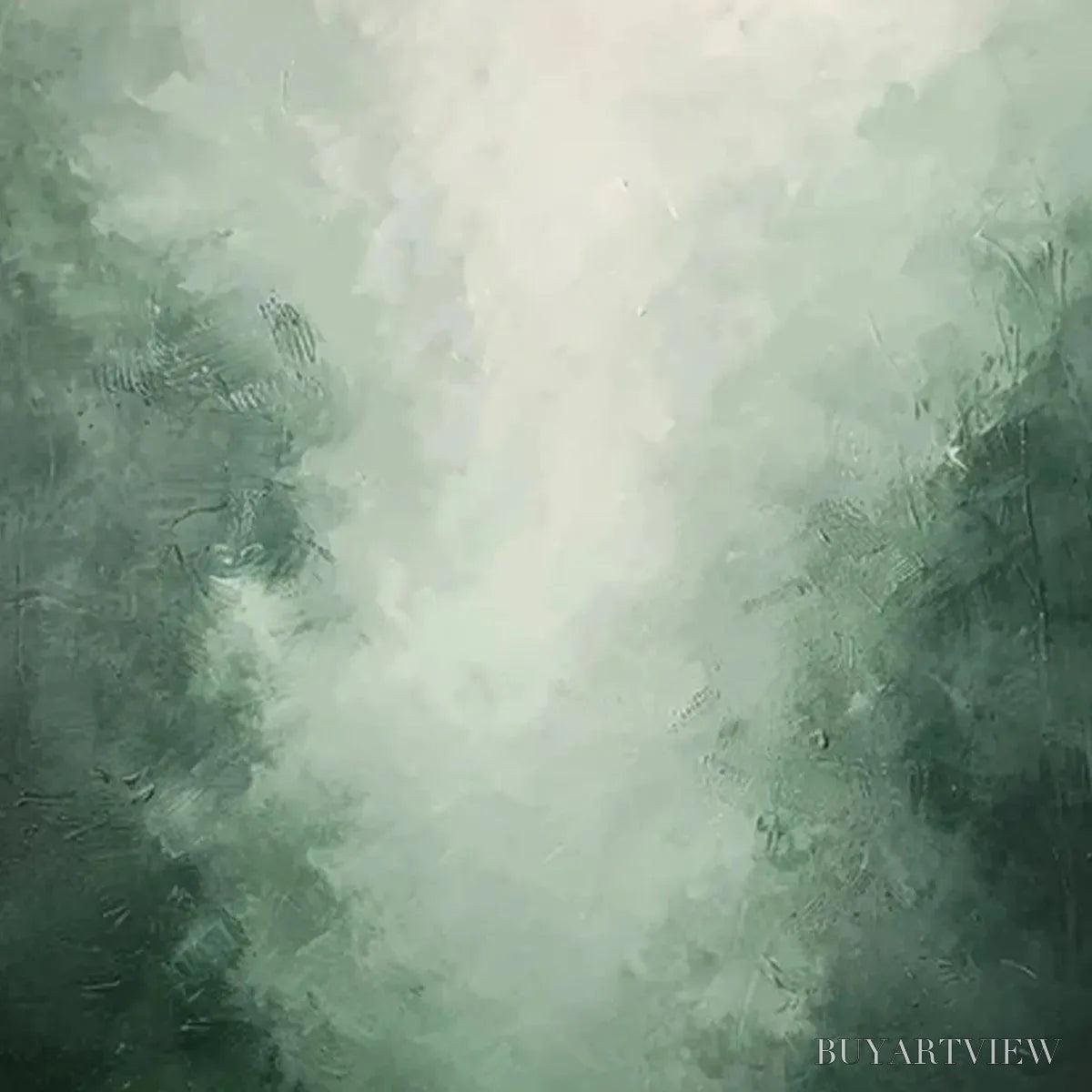 ARTOVITAS Misty Green Forest – Atmospheric Forest Landscape Painting, Vertical - image 3