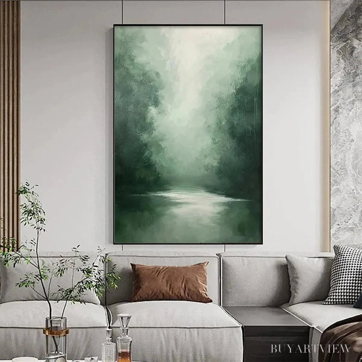 ARTOVITAS Misty Green Forest – Atmospheric Forest Landscape Painting, Vertical - image 4