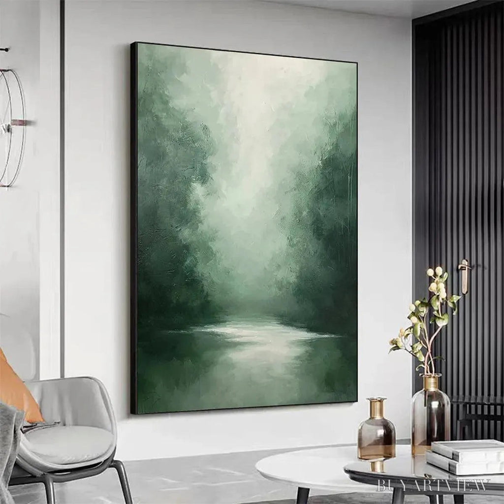 ARTOVITAS Misty Green Forest – Atmospheric Forest Landscape Painting, Vertical - image 5