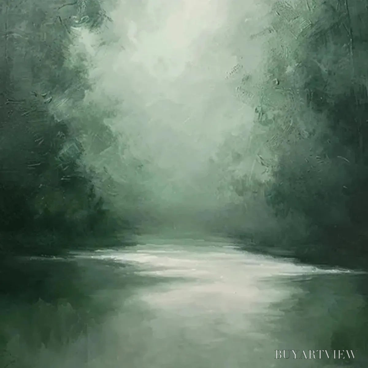 ARTOVITAS Misty Green Forest – Atmospheric Forest Landscape Painting, Vertical - image 6