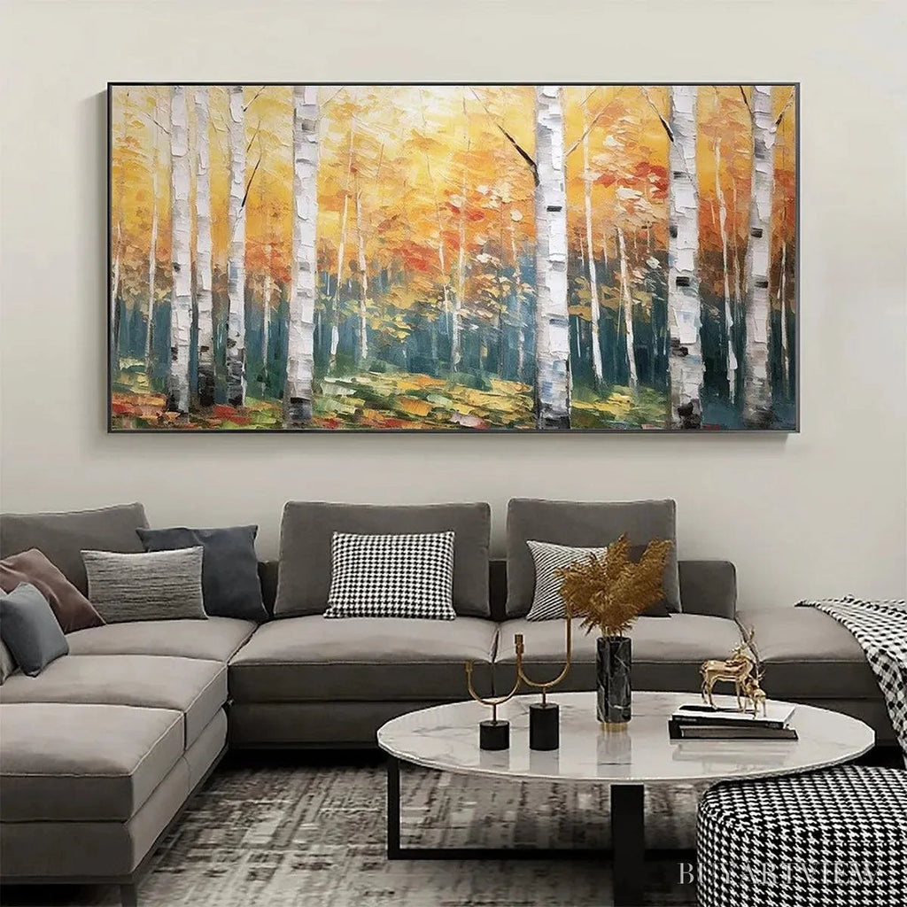 ARTOVITAS Golden Birch Grove – Forest Painting in Yellow and White - image 2