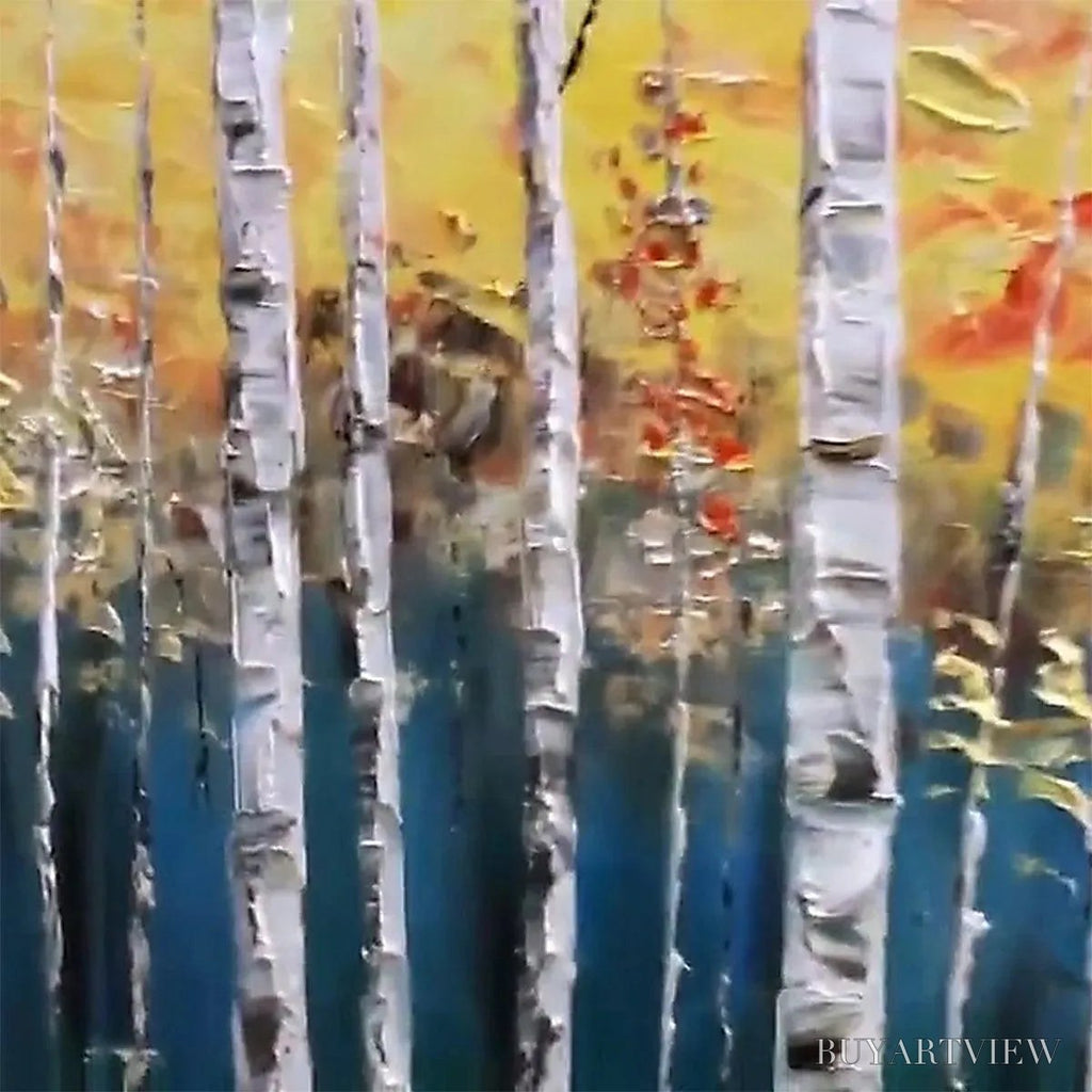 ARTOVITAS Golden Birch Grove – Forest Painting in Yellow and White - image 3
