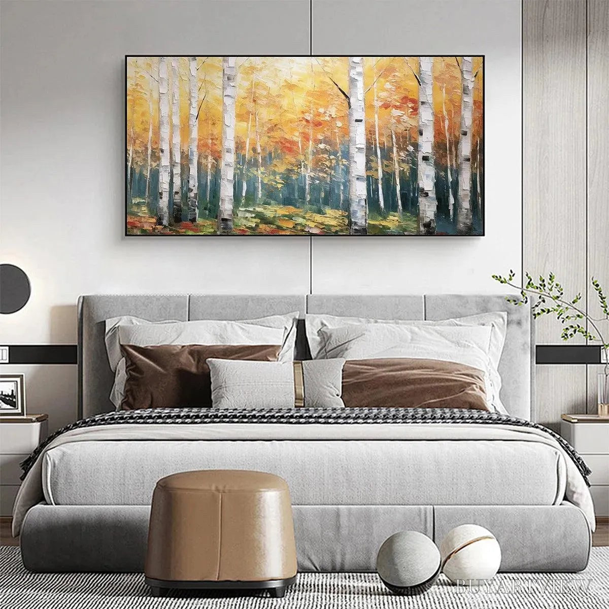 ARTOVITAS Golden Birch Grove – Forest Painting in Yellow and White - image 4
