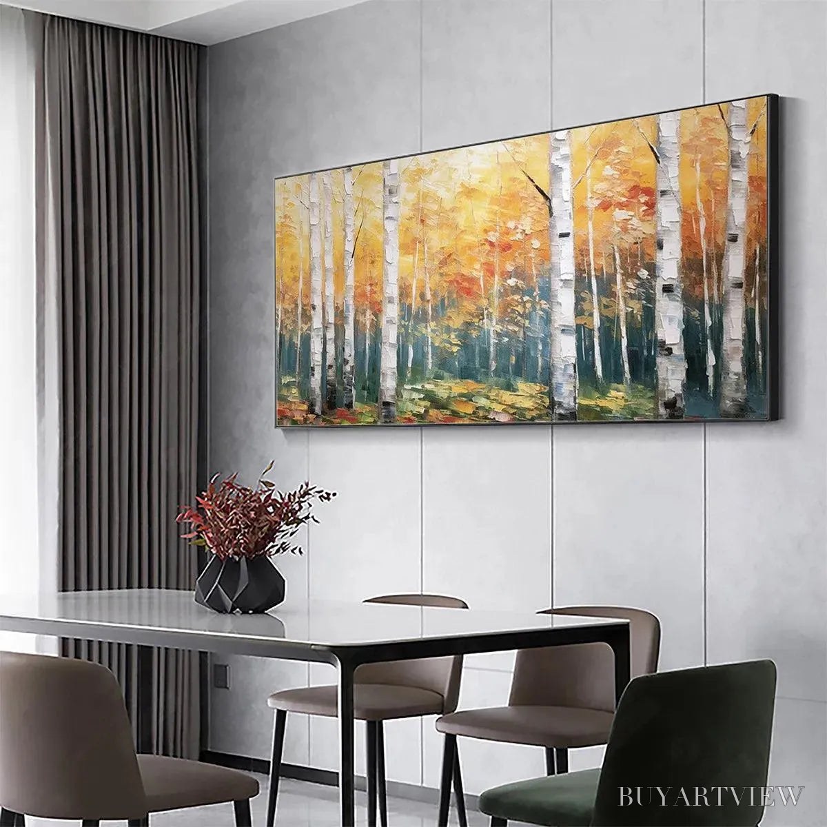 ARTOVITAS Golden Birch Grove – Forest Painting in Yellow and White - image 5