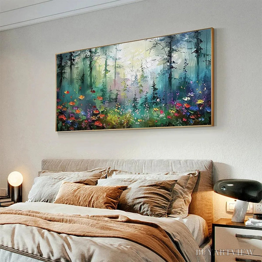 ARTOVITAS Whispering Woods – Impressionistic Forest Landscape Painting with Colorful Wildflowers - image 6