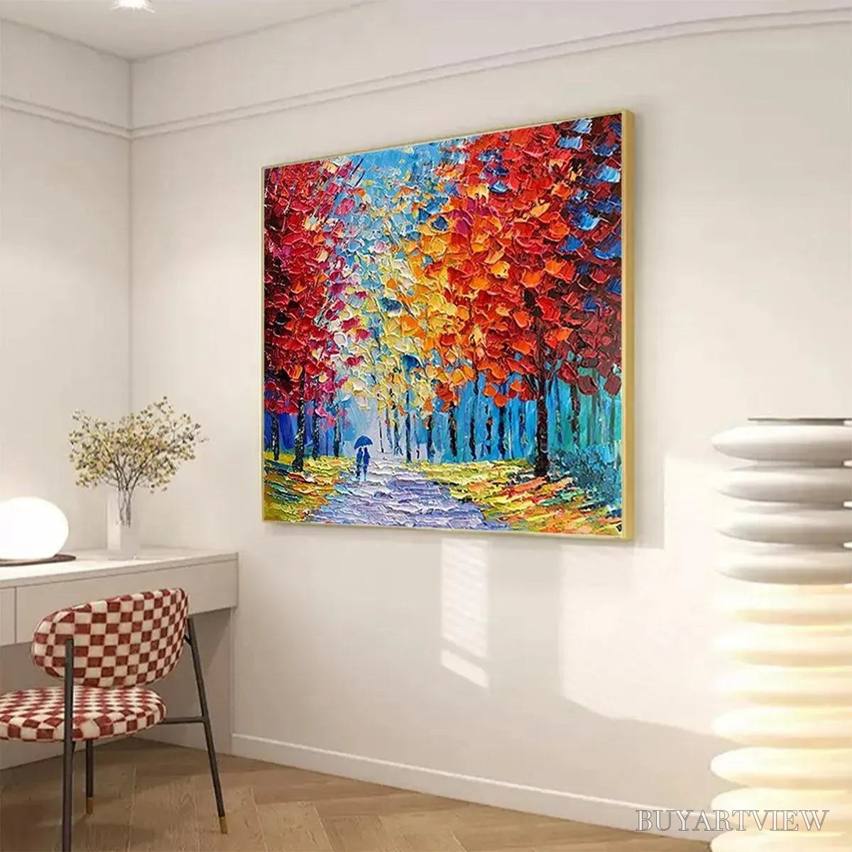 ARTOVITAS Autumn Walk – Textured Impasto Painting of a Couple Walking in an Autumn Forest - image 4