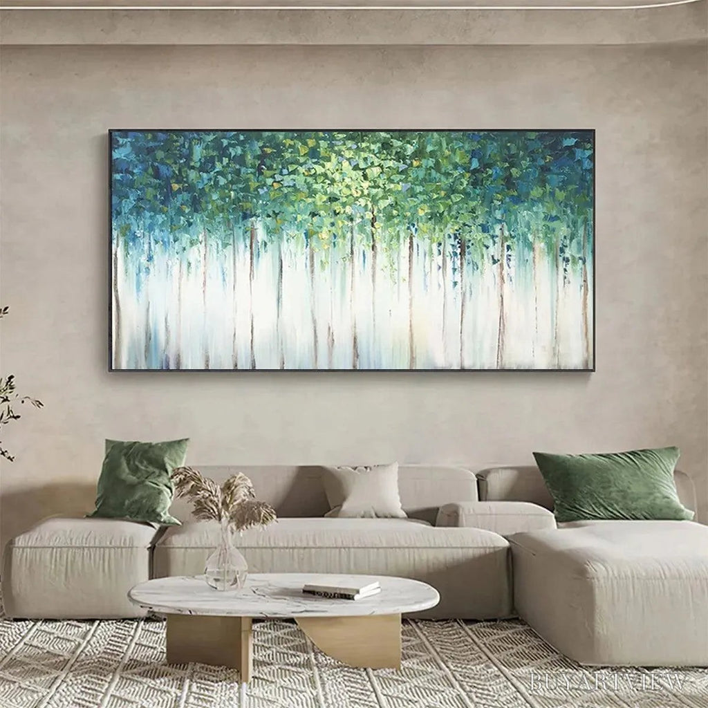 ARTOVITAS Emerald Forest – Abstract Forest Painting in Green and Blue - image 4