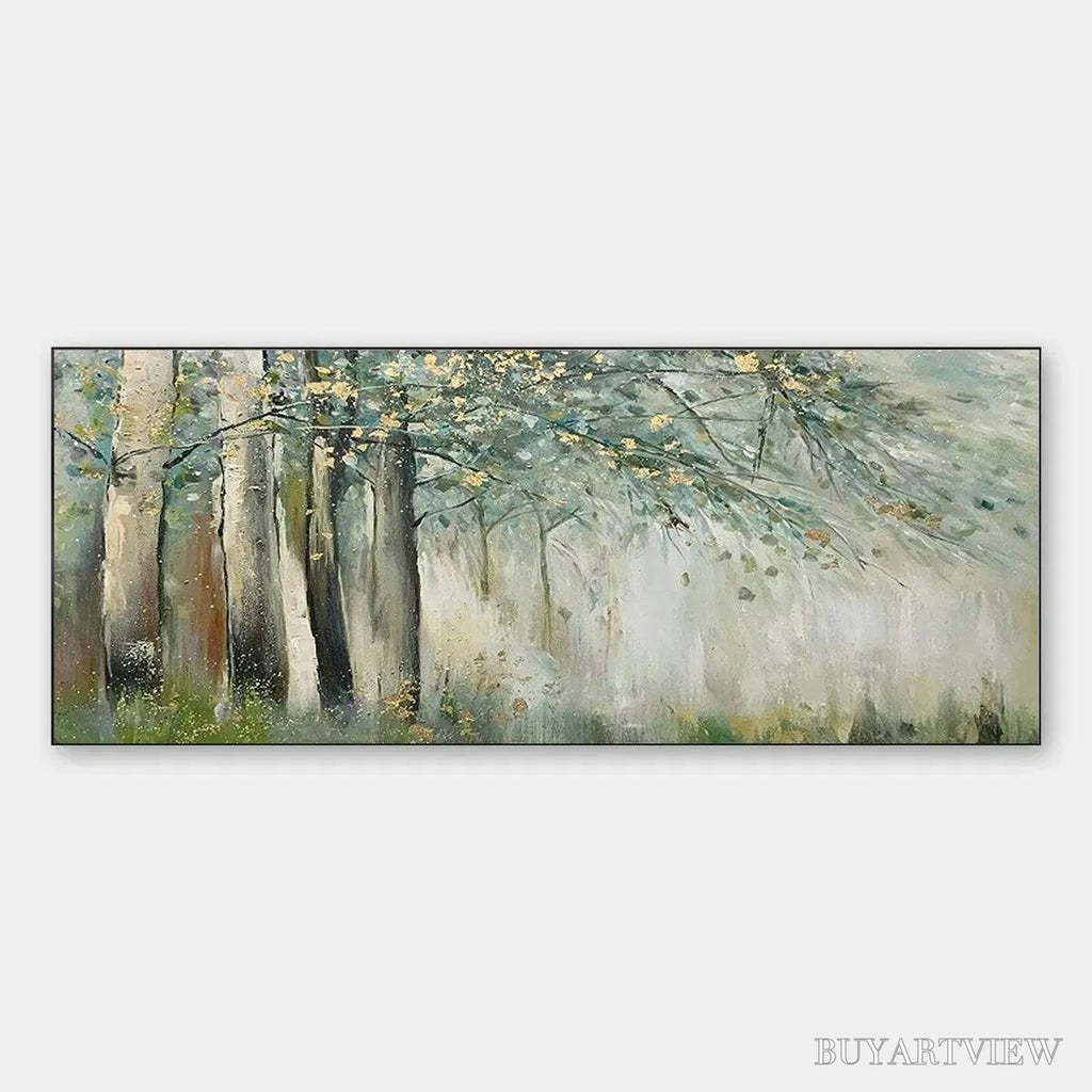 ARTOVITAS Whispering Woods – Serene Green and Gold Forest Landscape Painting - image 1