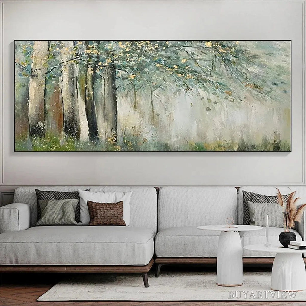 ARTOVITAS Whispering Woods – Serene Green and Gold Forest Landscape Painting - image 2