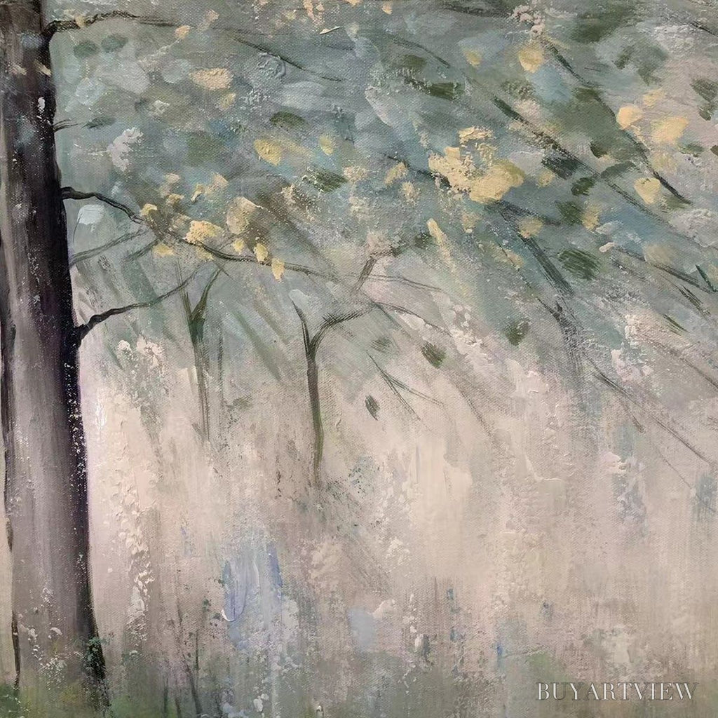 ARTOVITAS Whispering Woods – Serene Green and Gold Forest Landscape Painting - image 3