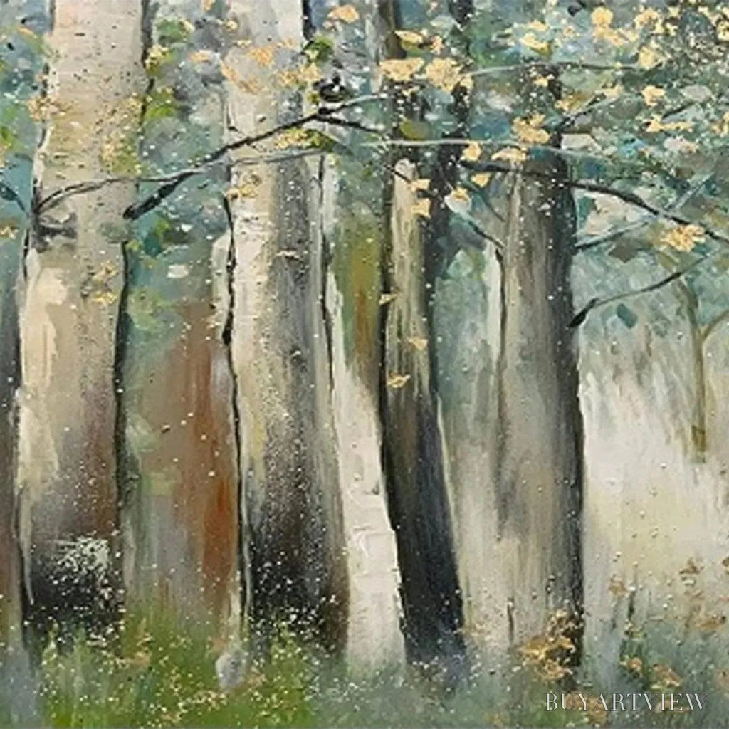 ARTOVITAS Whispering Woods – Serene Green and Gold Forest Landscape Painting - image 4