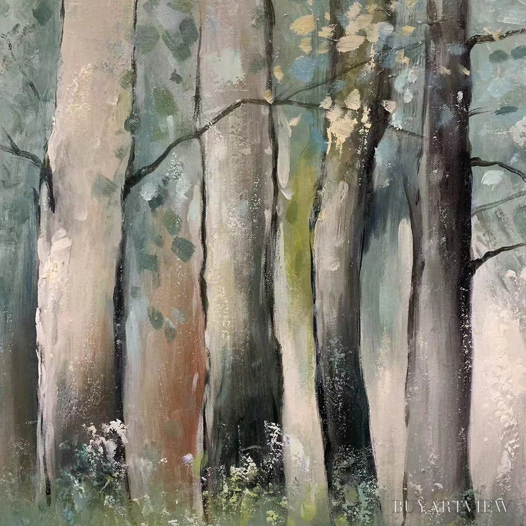 ARTOVITAS Whispering Woods – Serene Green and Gold Forest Landscape Painting - image 5