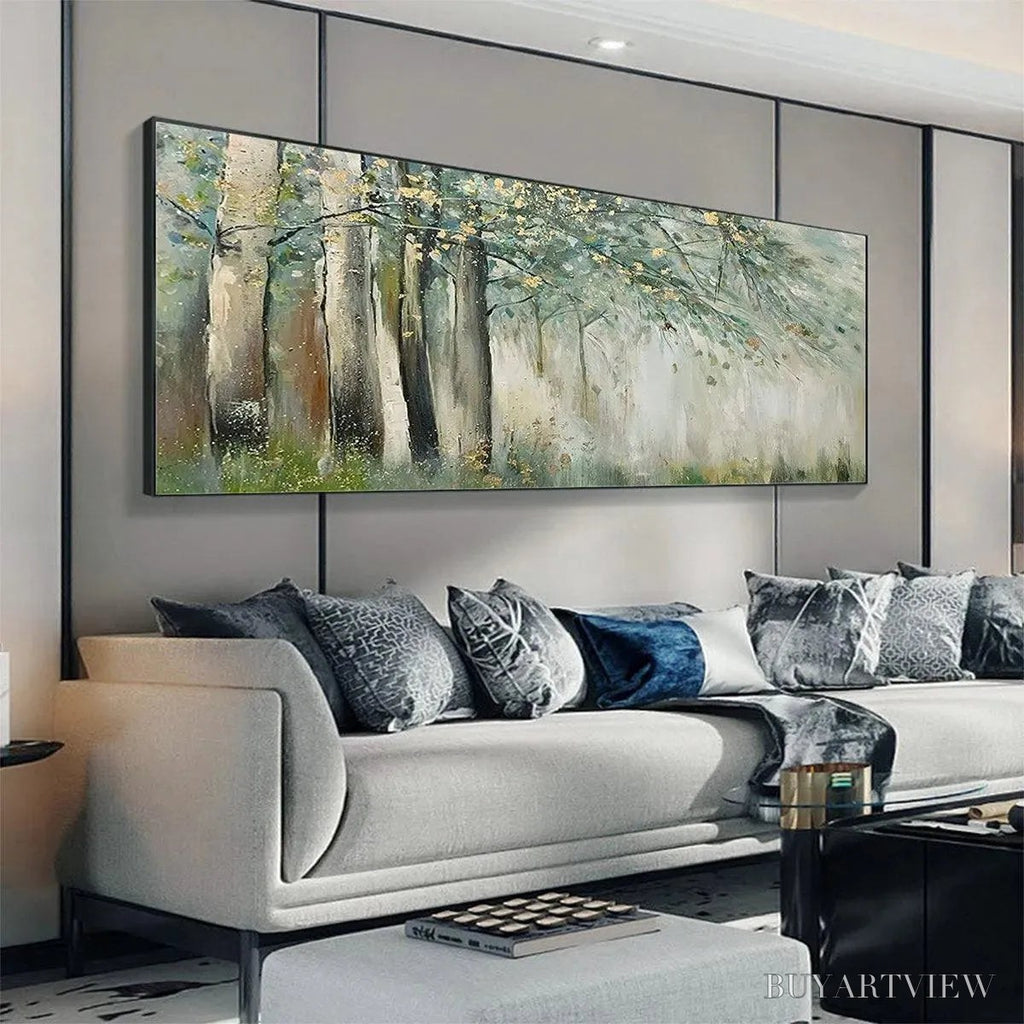 ARTOVITAS Whispering Woods – Serene Green and Gold Forest Landscape Painting - image 6