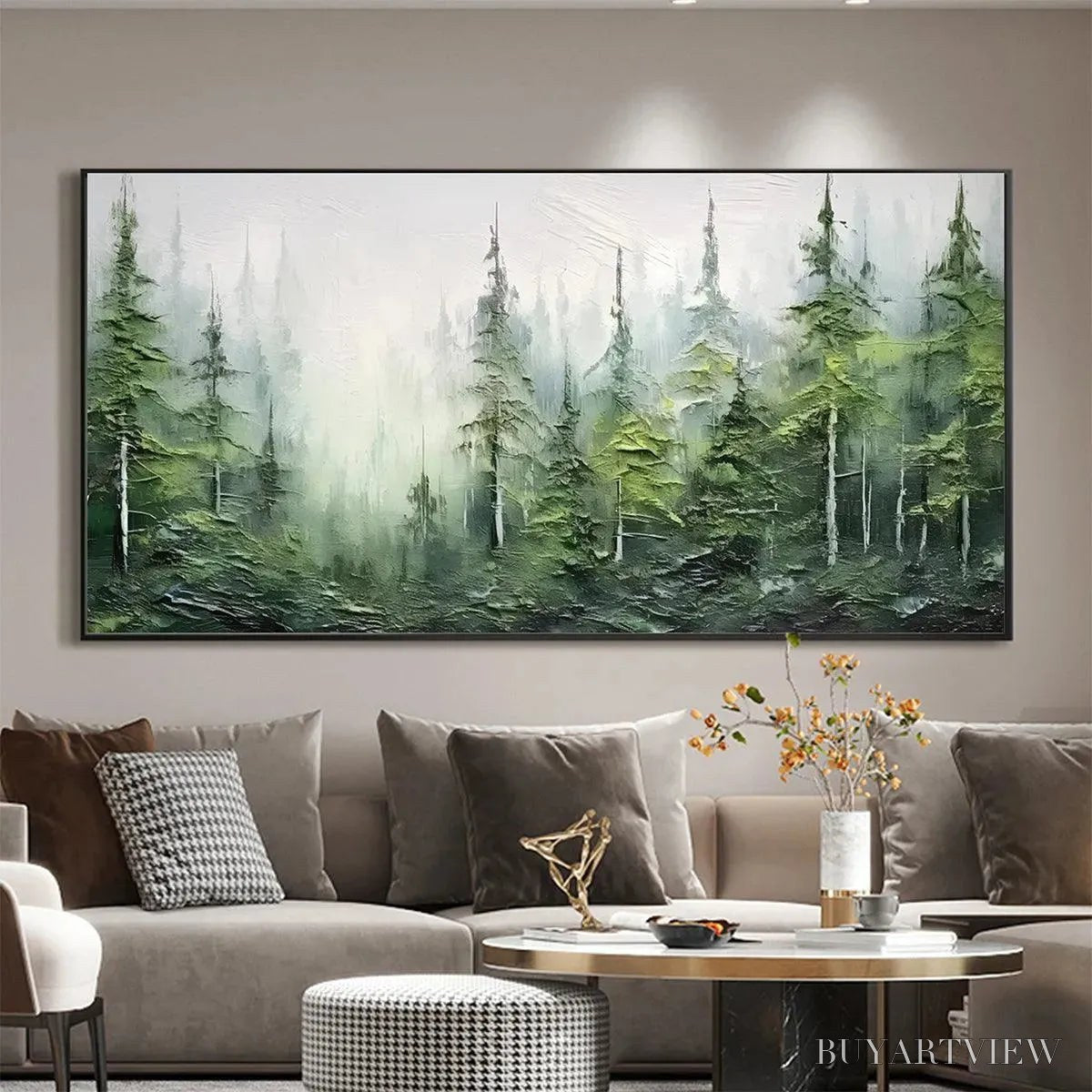 ARTOVITAS Emerald Forest – Textured Atmospheric Forest Landscape Painting - image 2