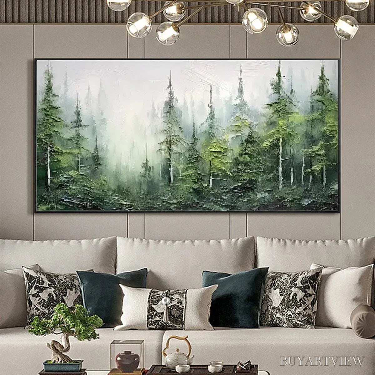 ARTOVITAS Emerald Forest – Textured Atmospheric Forest Landscape Painting - image 5