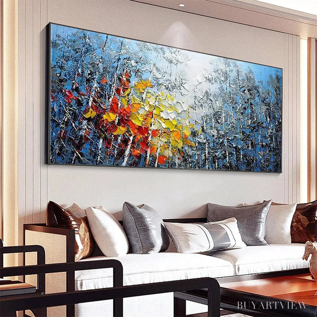ARTOVITAS Autumn Aspen – Textured Colorful Forest Landscape Impasto Painting - image 5