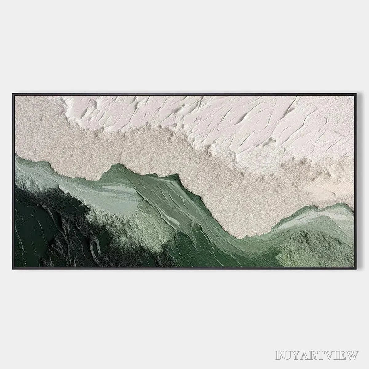ARTOVITAS Sage River – Green and White Abstract Landscape Impasto Painting - image 1