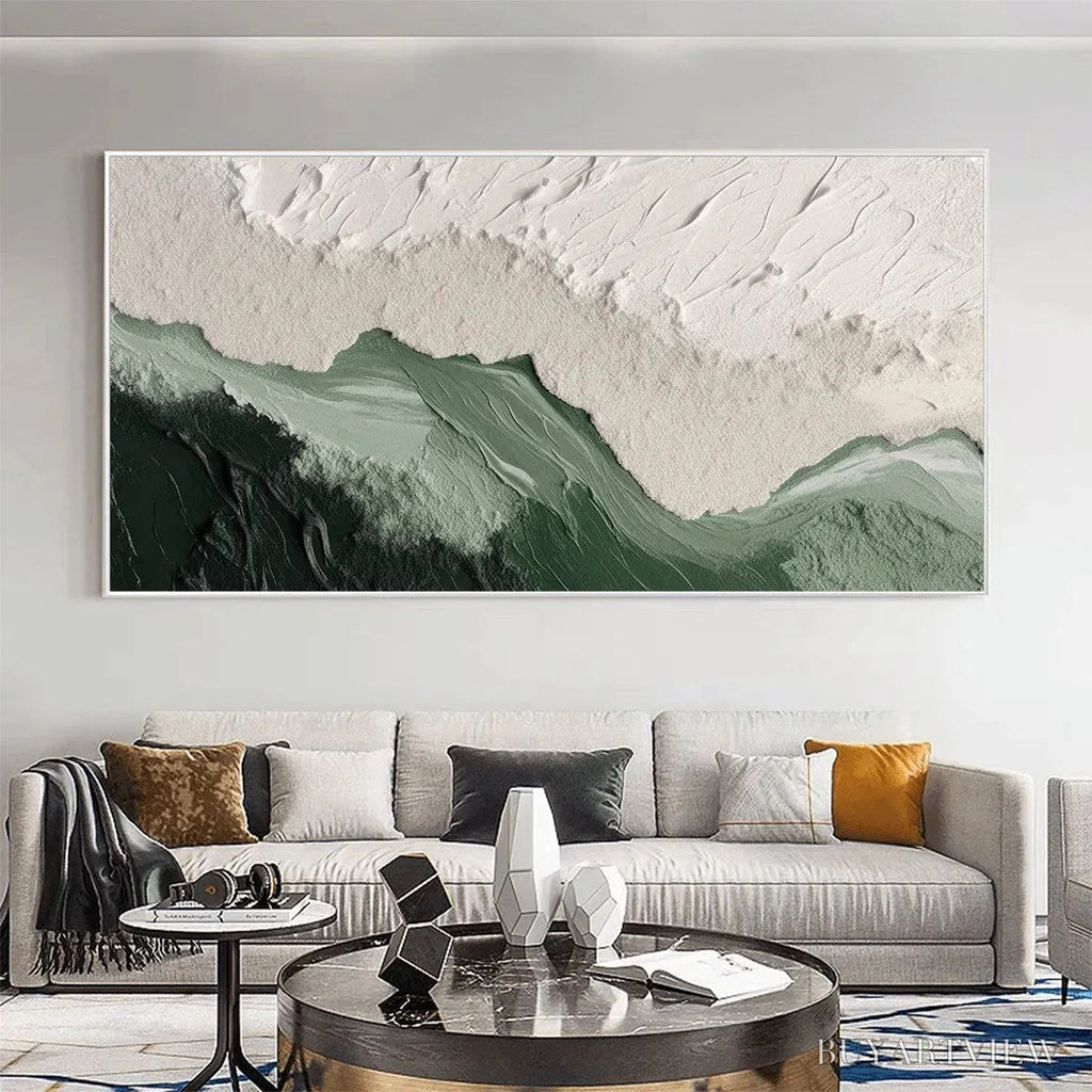 ARTOVITAS Sage River – Green and White Abstract Landscape Impasto Painting - image 2