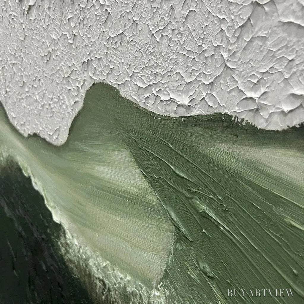 ARTOVITAS Sage River – Green and White Abstract Landscape Impasto Painting - image 3