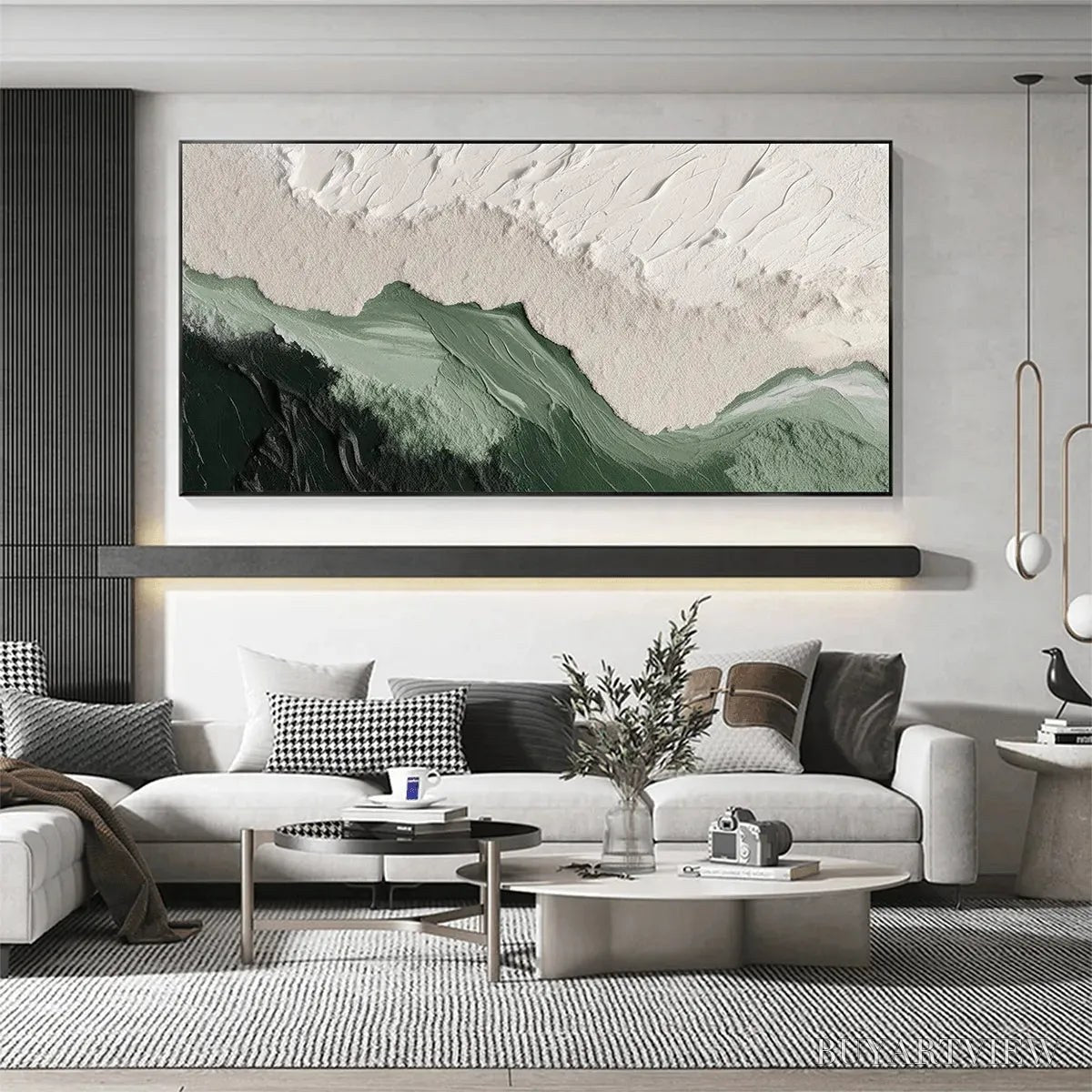 ARTOVITAS Sage River – Green and White Abstract Landscape Impasto Painting - image 4