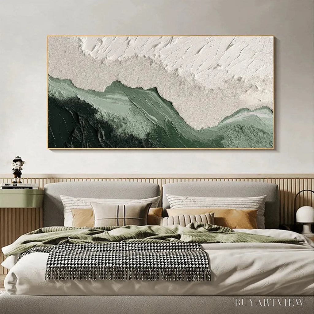 ARTOVITAS Sage River – Green and White Abstract Landscape Impasto Painting - image 5