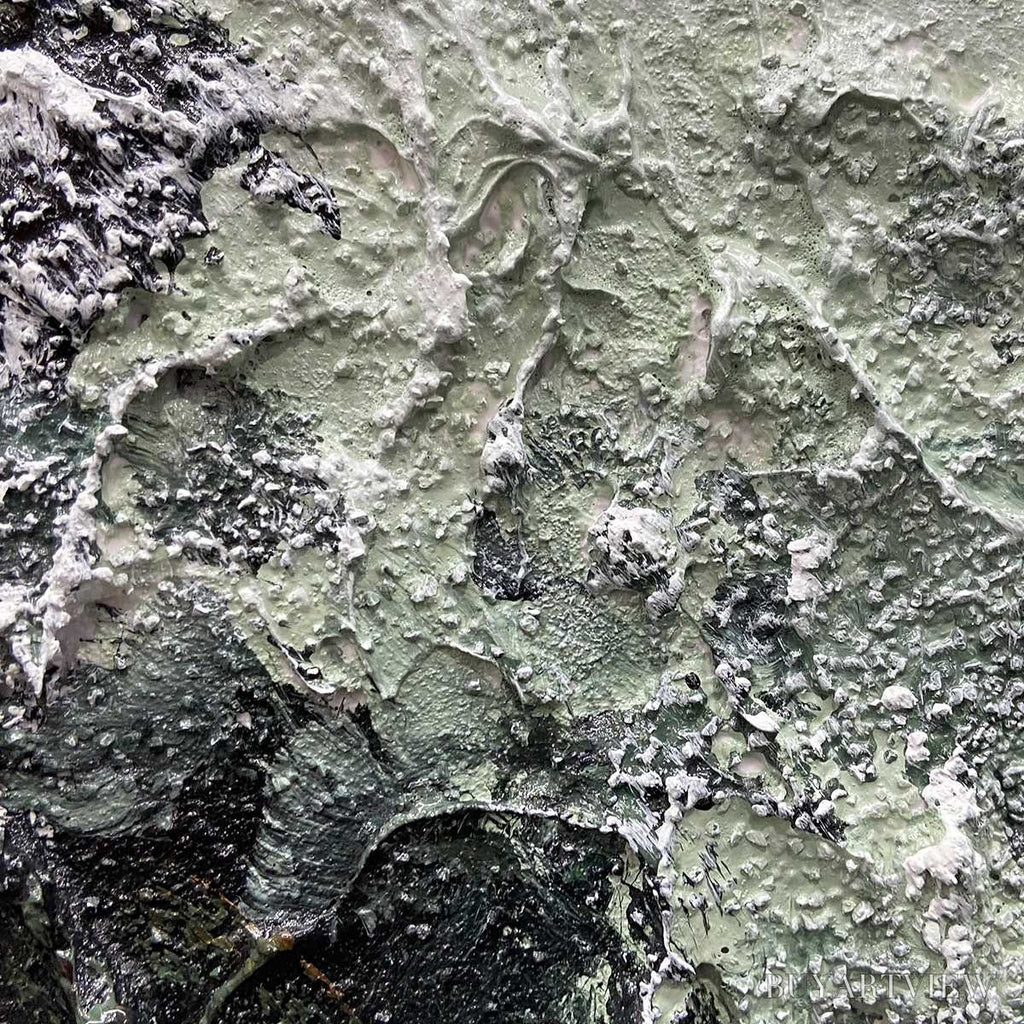 ARTOVITAS Sage River – Green and White Abstract Landscape Impasto Painting - image 6