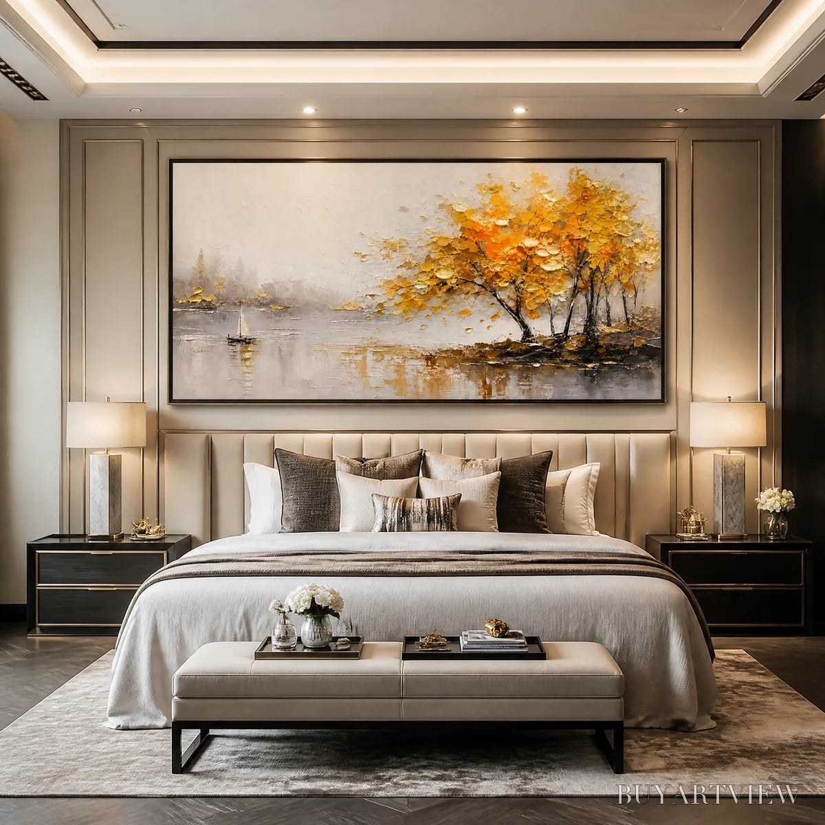 ARTOVITAS Autumn Lake Tree – Golden Tree Lakeside Painting - image 2