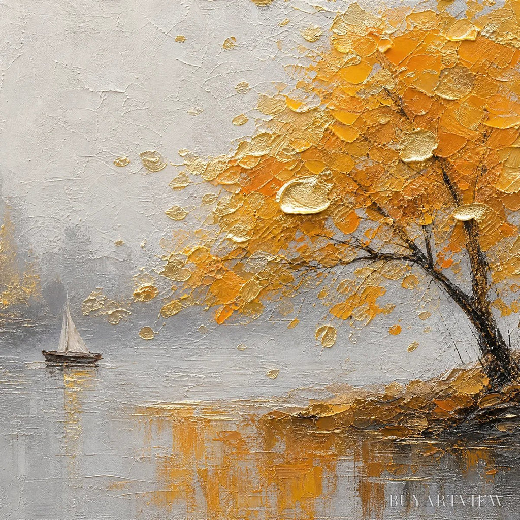 ARTOVITAS Autumn Lake Tree – Golden Tree Lakeside Painting - image 3