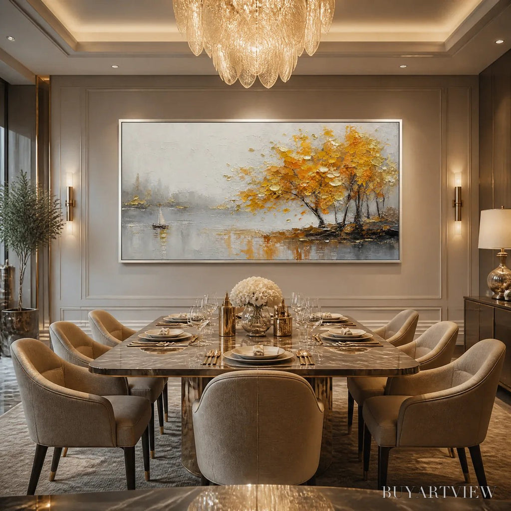 ARTOVITAS Autumn Lake Tree – Golden Tree Lakeside Painting - image 4