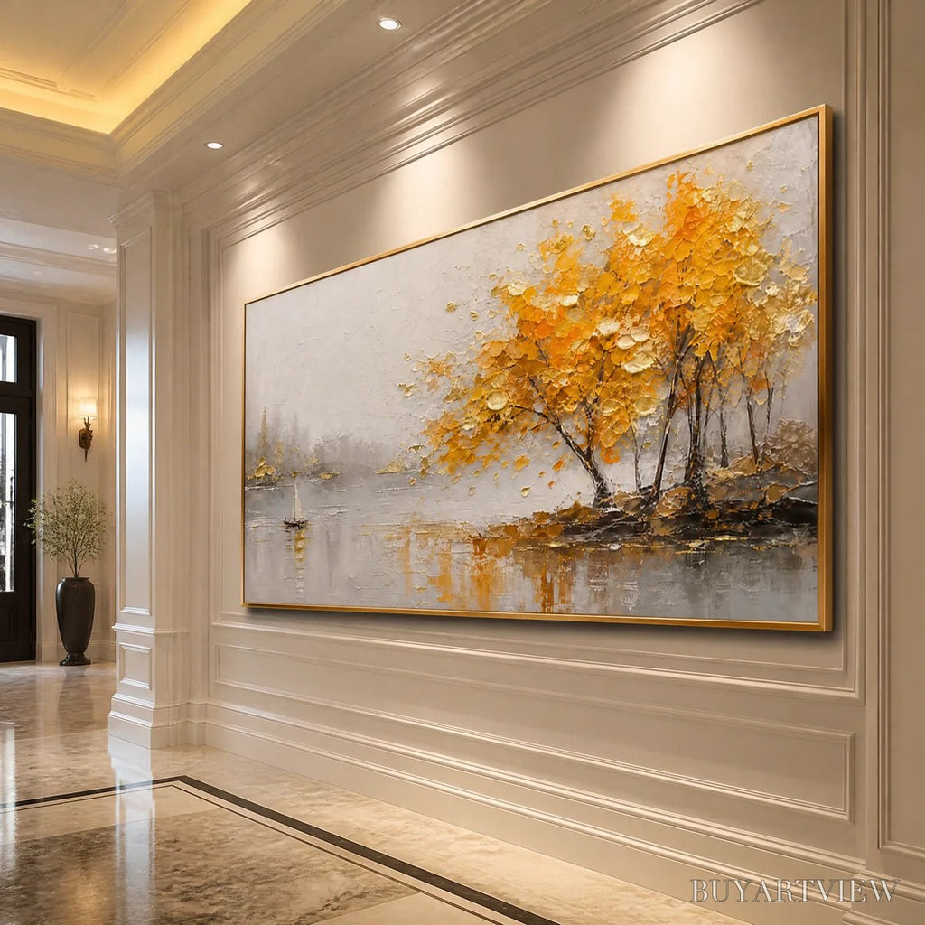 ARTOVITAS Autumn Lake Tree – Golden Tree Lakeside Painting - image 5