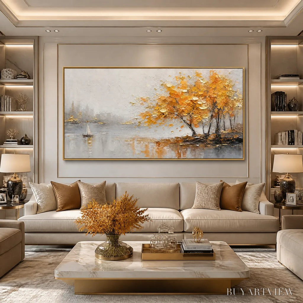 ARTOVITAS Autumn Lake Tree – Golden Tree Lakeside Painting - image 6