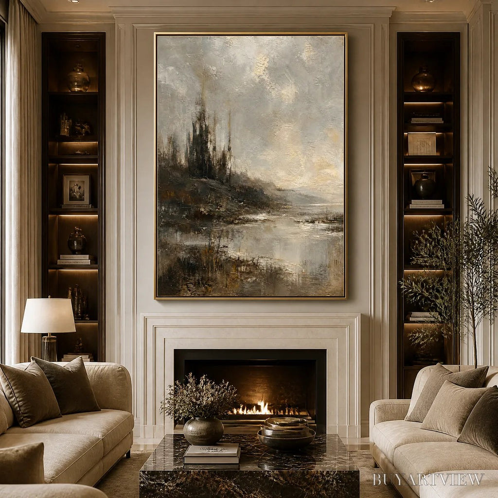 ARTOVITAS Tarnished Lake – Moody Lake Landscape Painting - image 2