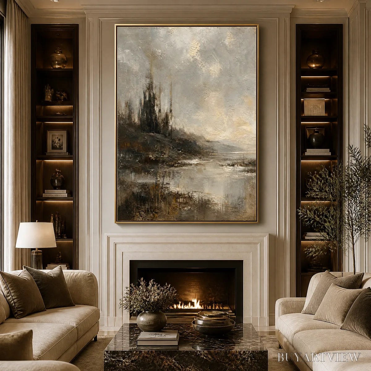 ARTOVITAS Tarnished Lake – Moody Lake Landscape Painting - image 2