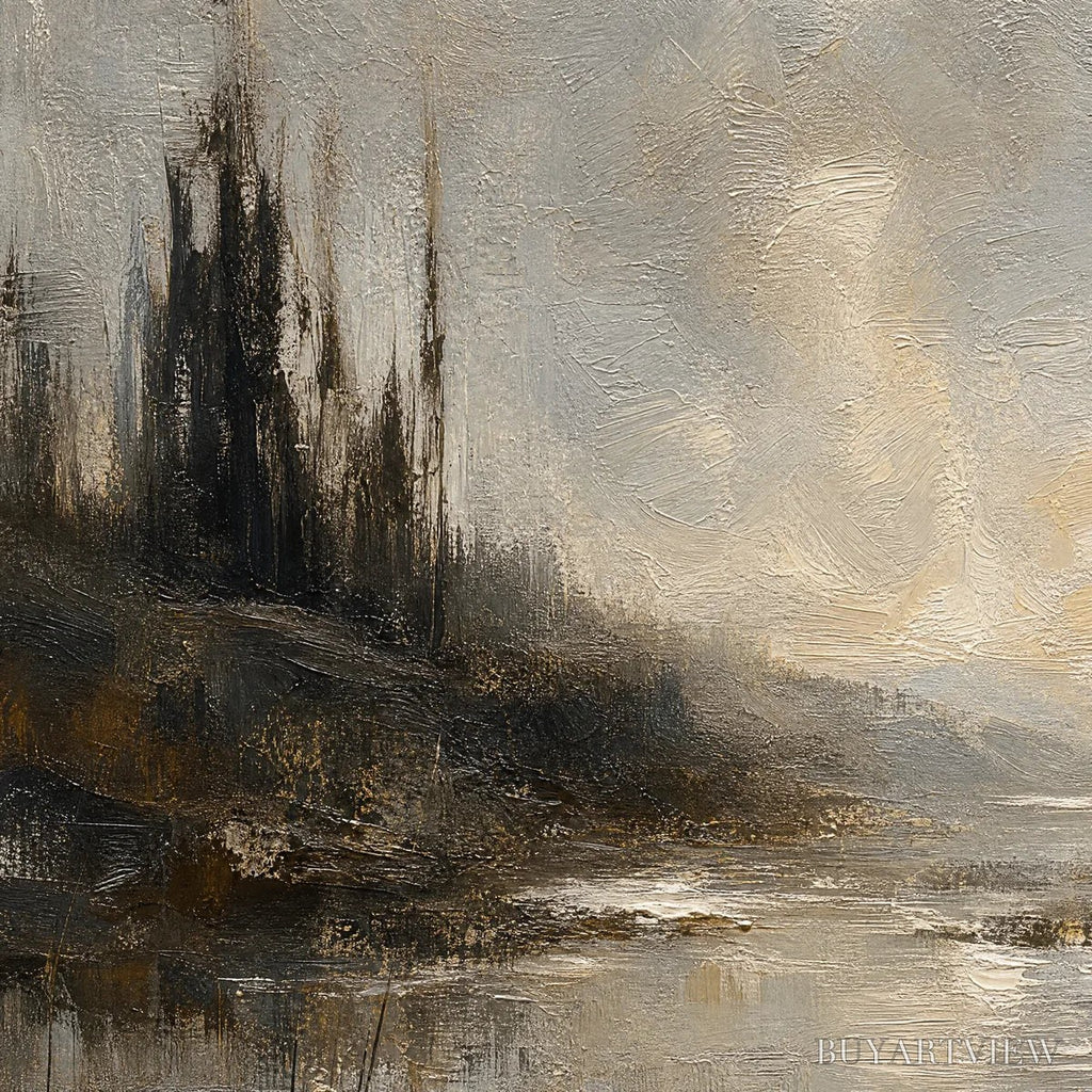 ARTOVITAS Tarnished Lake – Moody Lake Landscape Painting - image 3