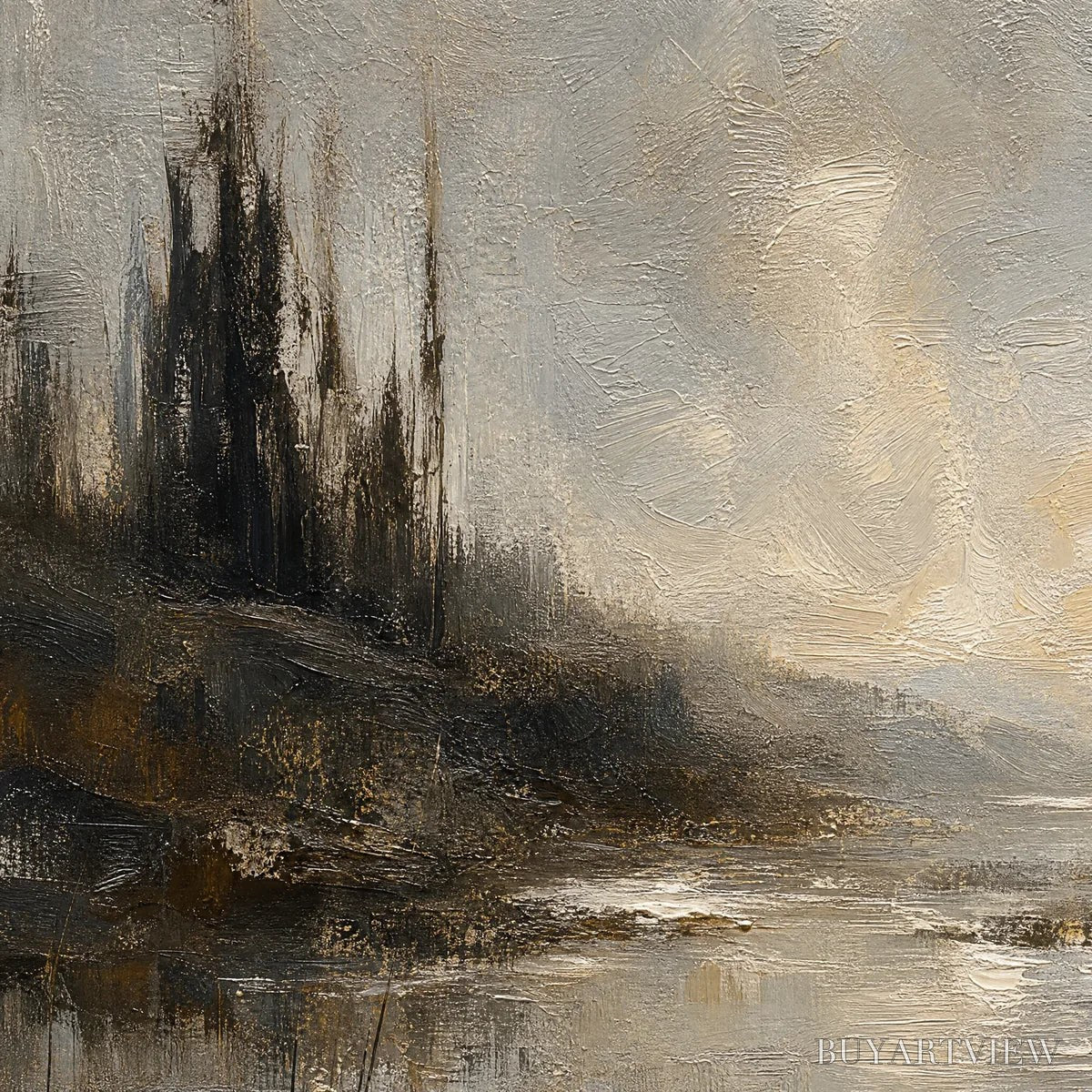 ARTOVITAS Tarnished Lake – Moody Lake Landscape Painting - image 3