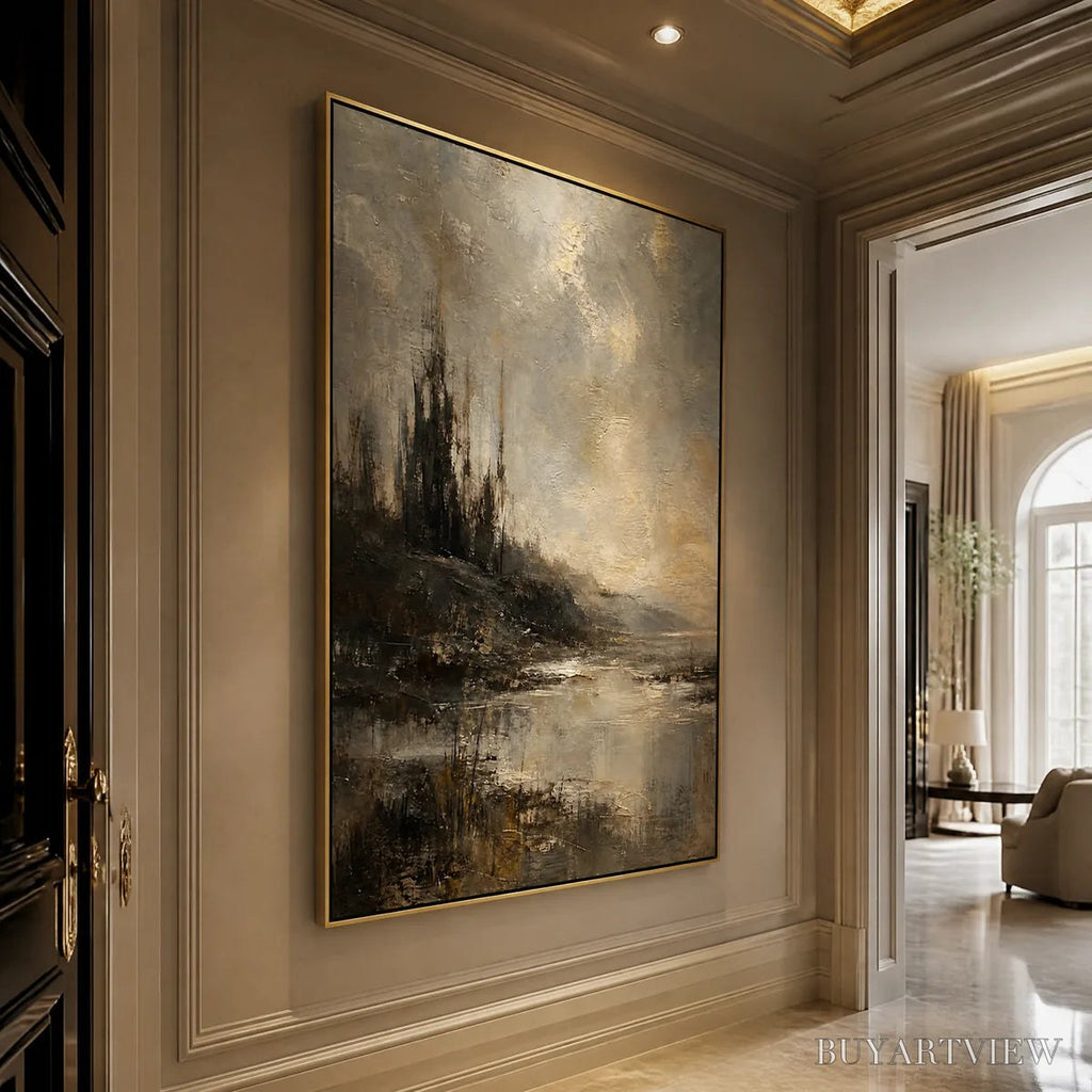 ARTOVITAS Tarnished Lake – Moody Lake Landscape Painting - image 4