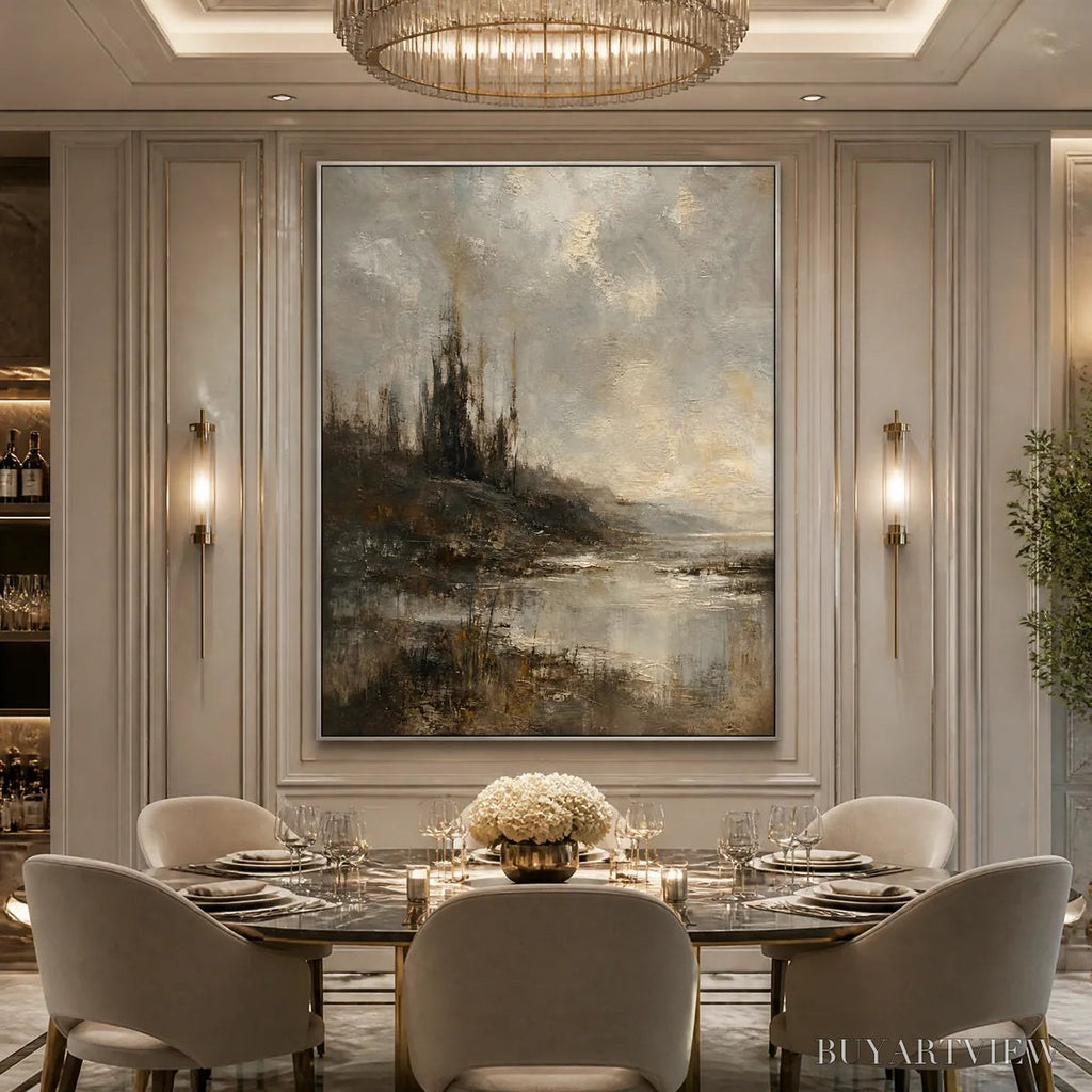 ARTOVITAS Tarnished Lake – Moody Lake Landscape Painting - image 6