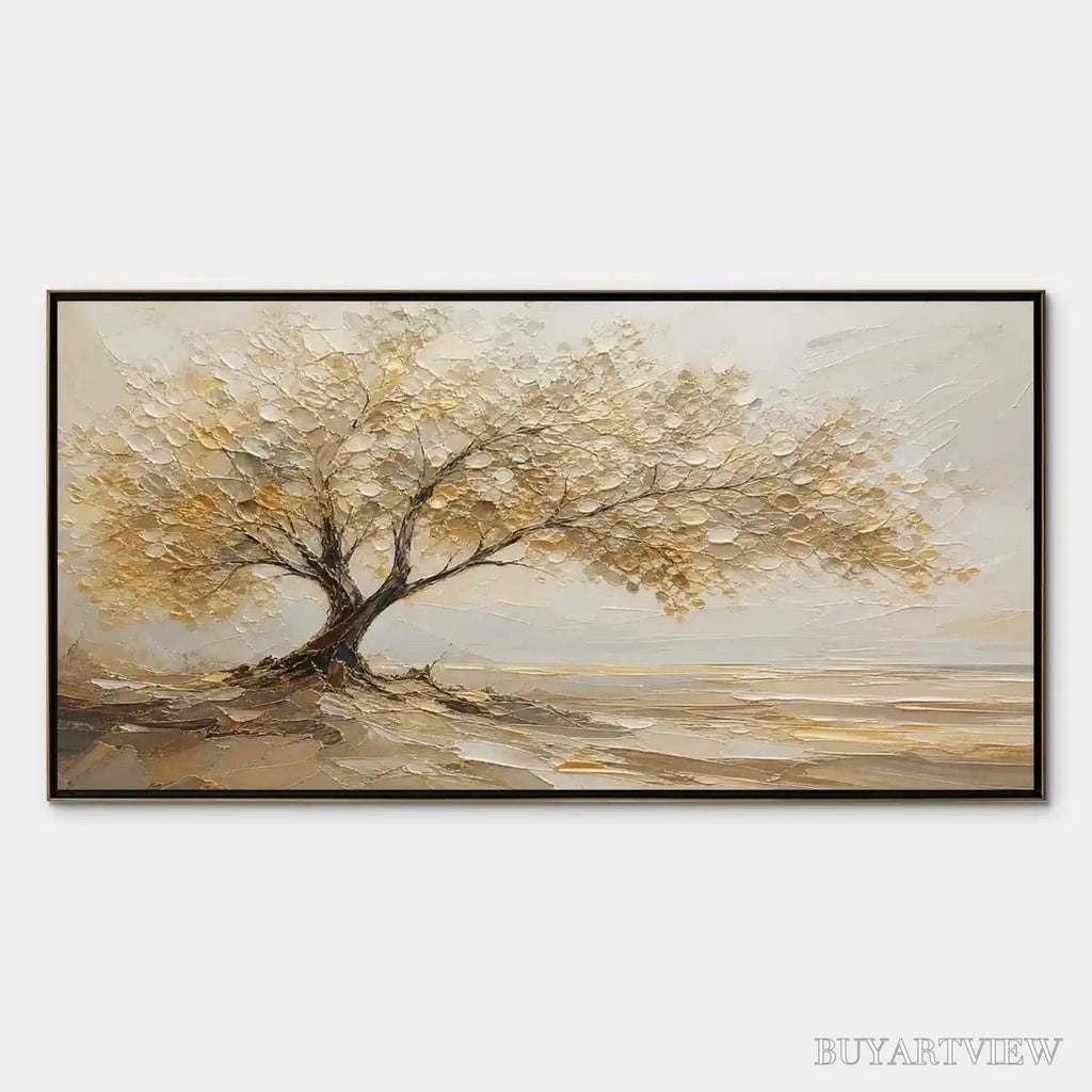 ARTOVITAS Solitary Sand Tree – Beige Lone Tree Landscape - image 1