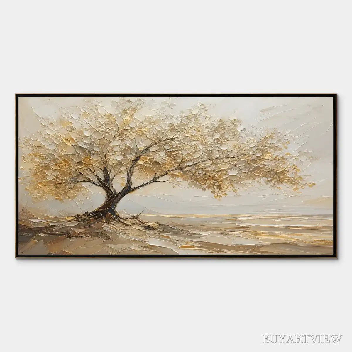 ARTOVITAS Solitary Sand Tree – Beige Lone Tree Landscape - image 1