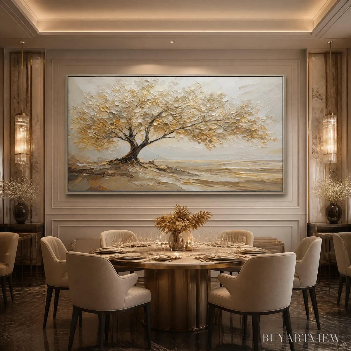 ARTOVITAS Solitary Sand Tree – Beige Lone Tree Landscape - image 2