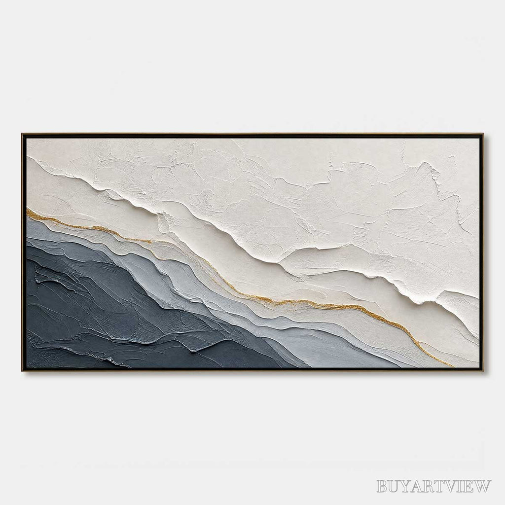 ARTOVITAS Aeon – Textured Grey and Gold Abstract Landscape Painting - image 1