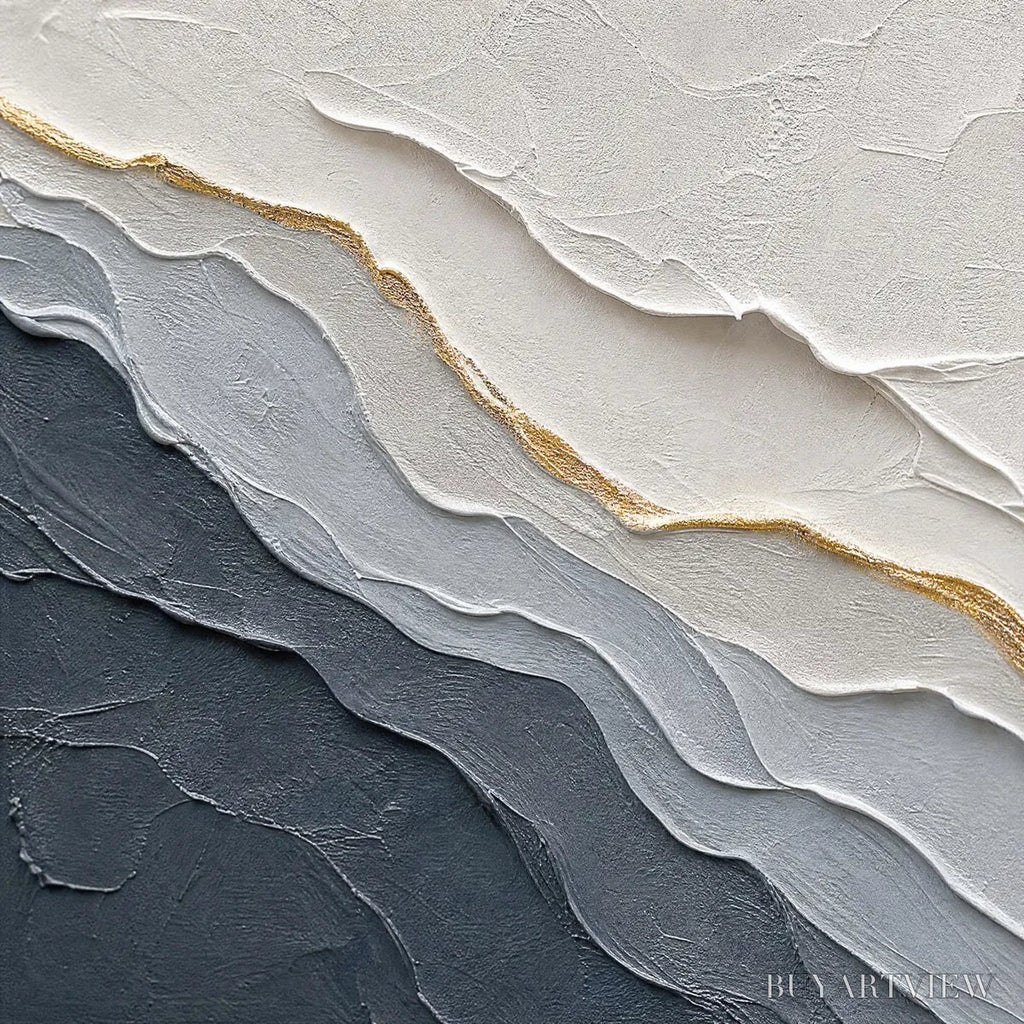 ARTOVITAS Aeon – Textured Grey and Gold Abstract Landscape Painting - image 3