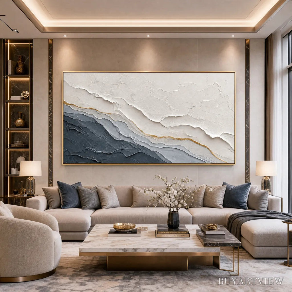ARTOVITAS Aeon – Textured Grey and Gold Abstract Landscape Painting - image 4