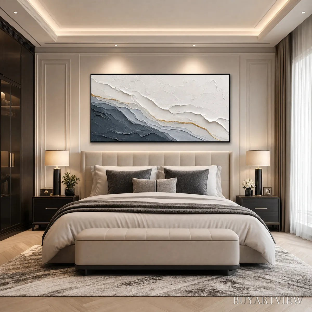 ARTOVITAS Aeon – Textured Grey and Gold Abstract Landscape Painting - image 5