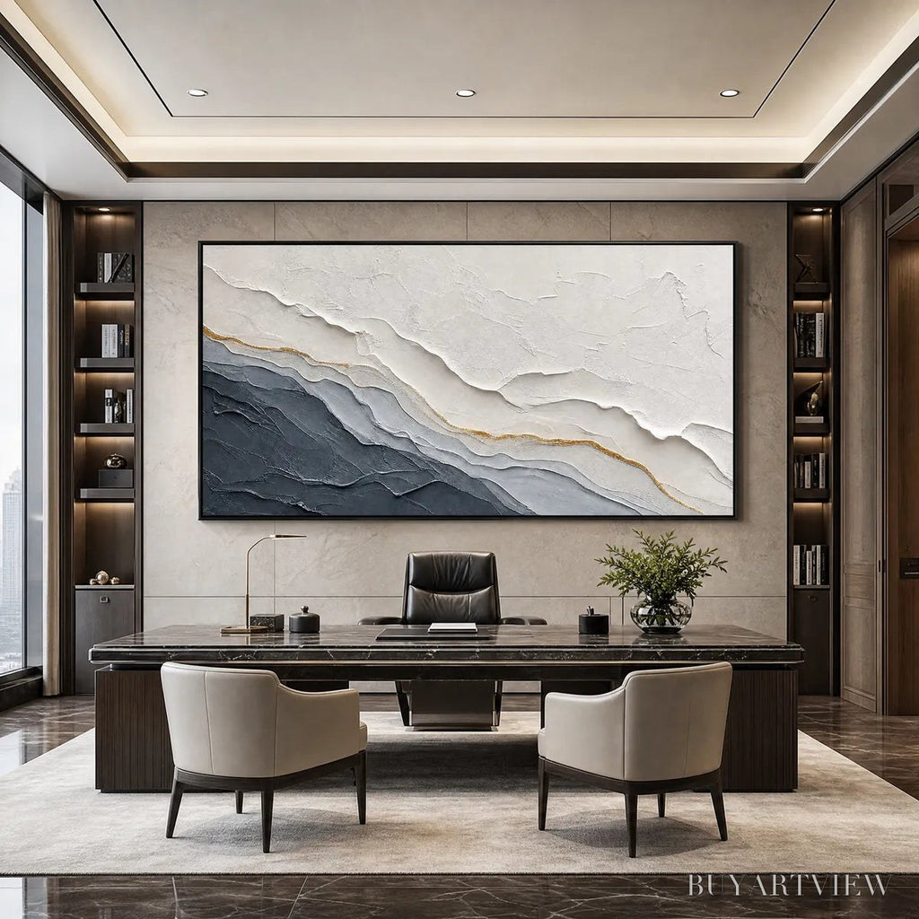 ARTOVITAS Aeon – Textured Grey and Gold Abstract Landscape Painting - image 6