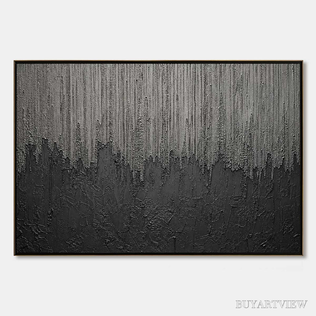 ARTOVITAS Ashen Cascade – Large Textured Black and Grey Abstract - image 1