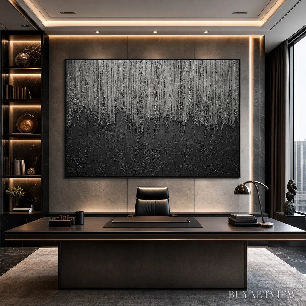 ARTOVITAS Ashen Cascade – Large Textured Black and Grey Abstract - image 2