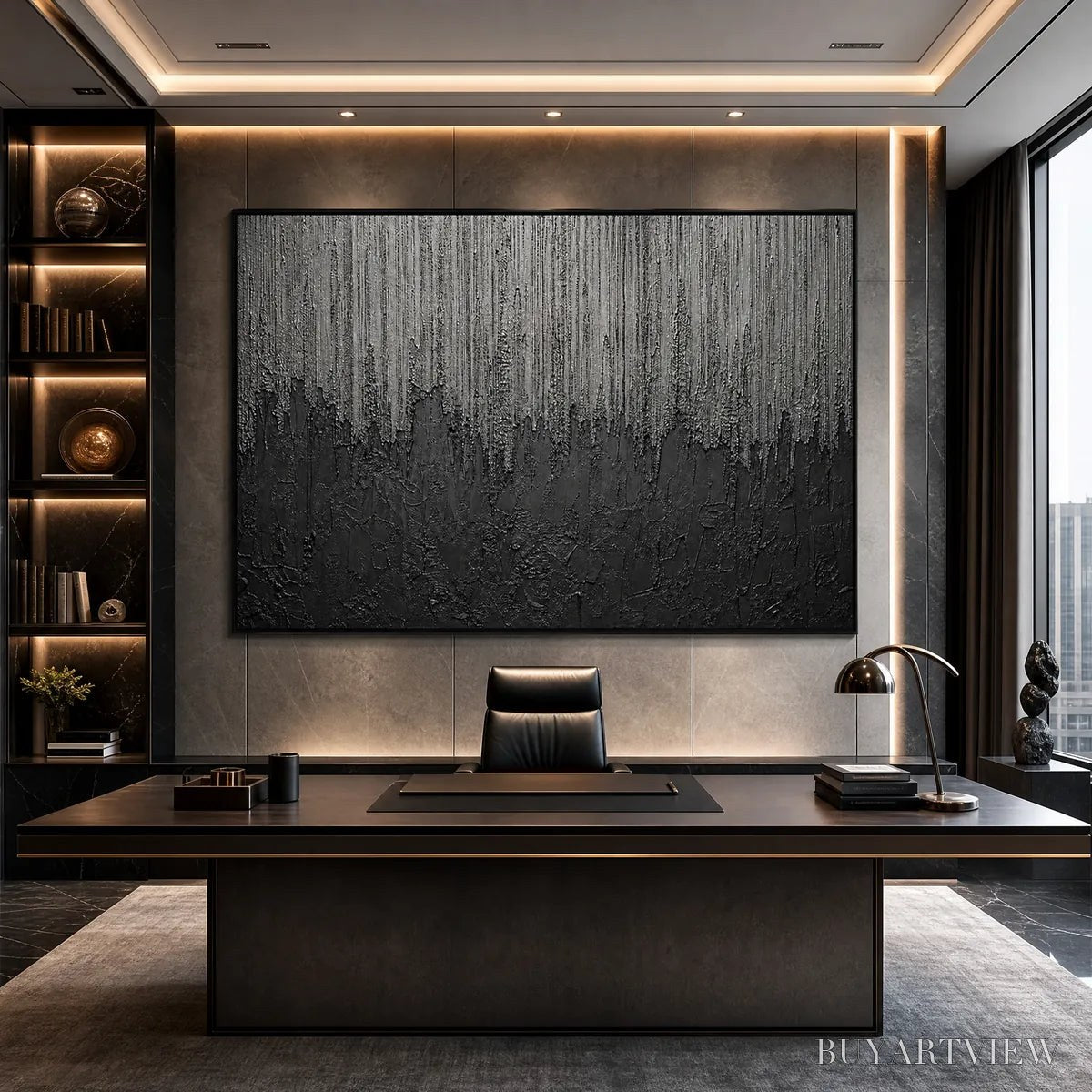 ARTOVITAS Ashen Cascade – Large Textured Black and Grey Abstract - image 2