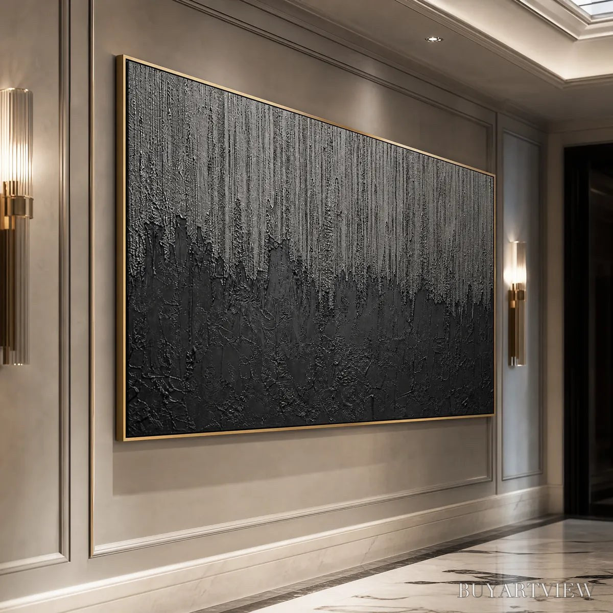 ARTOVITAS Ashen Cascade – Large Textured Black and Grey Abstract - image 4